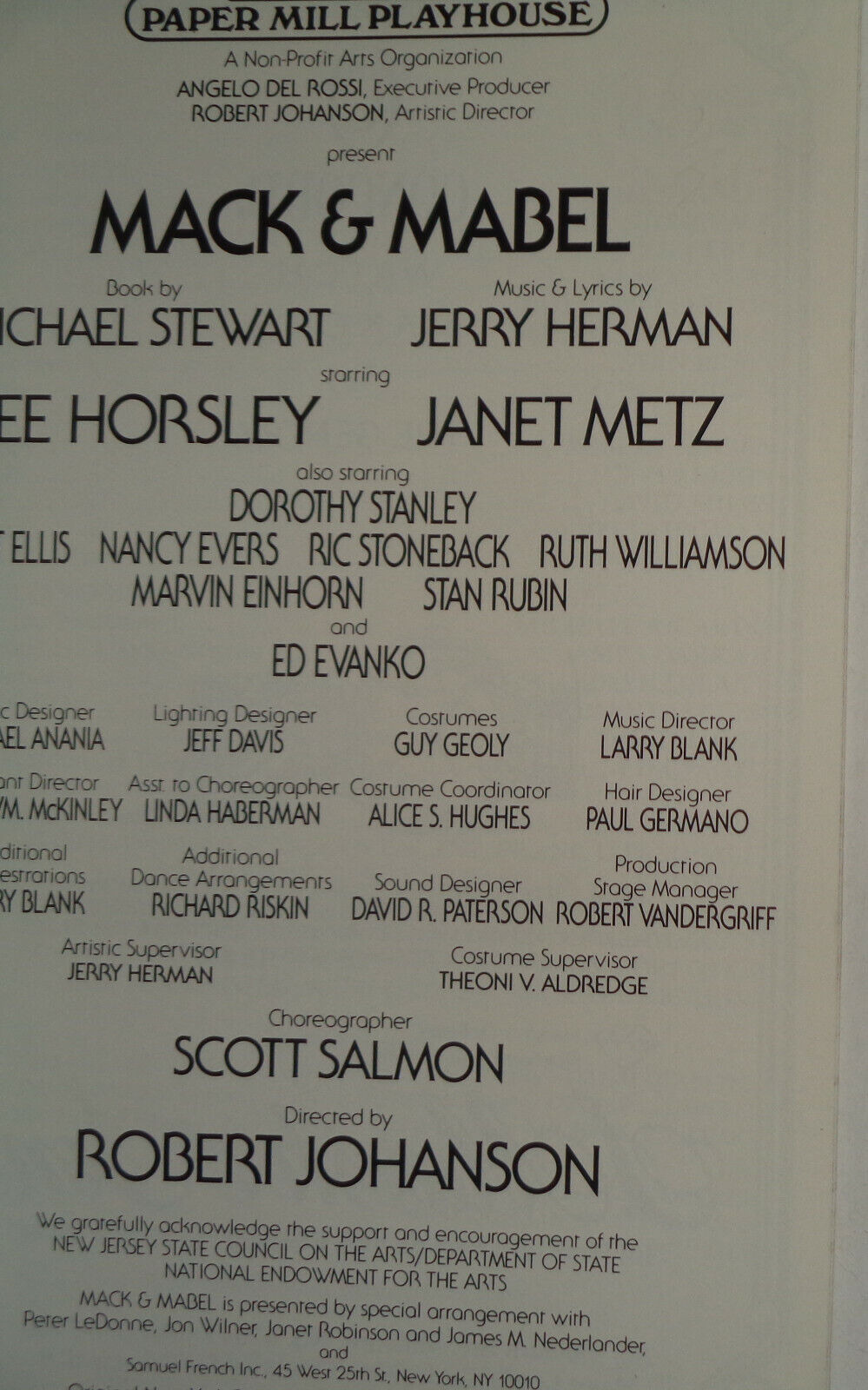MACK AND MABEL (Jerry Herman, music) - 1988 PROGRAM - PAPER MILL PLAYHOUSE, NJ