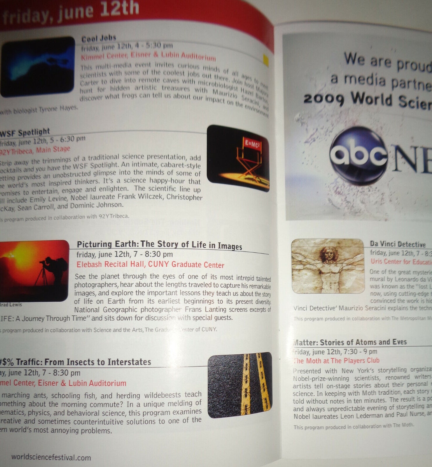 HONORING EDWARD O. WILSON, WORLD SCIENCE FESTIVAL 2009 - PLAYBILL, ETC - 4 ITEMS