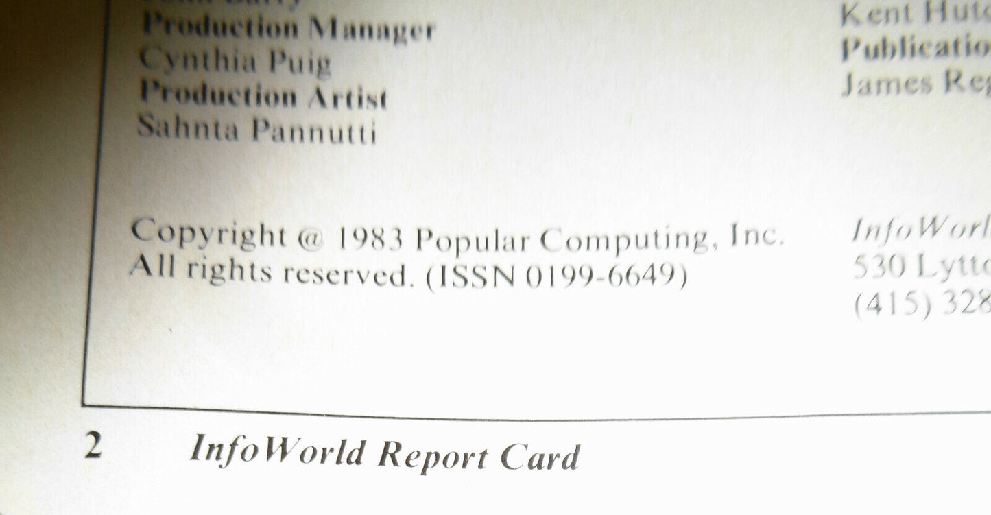 InfoWorld report card : experts evaluate microcomputer software, buying ... 1983