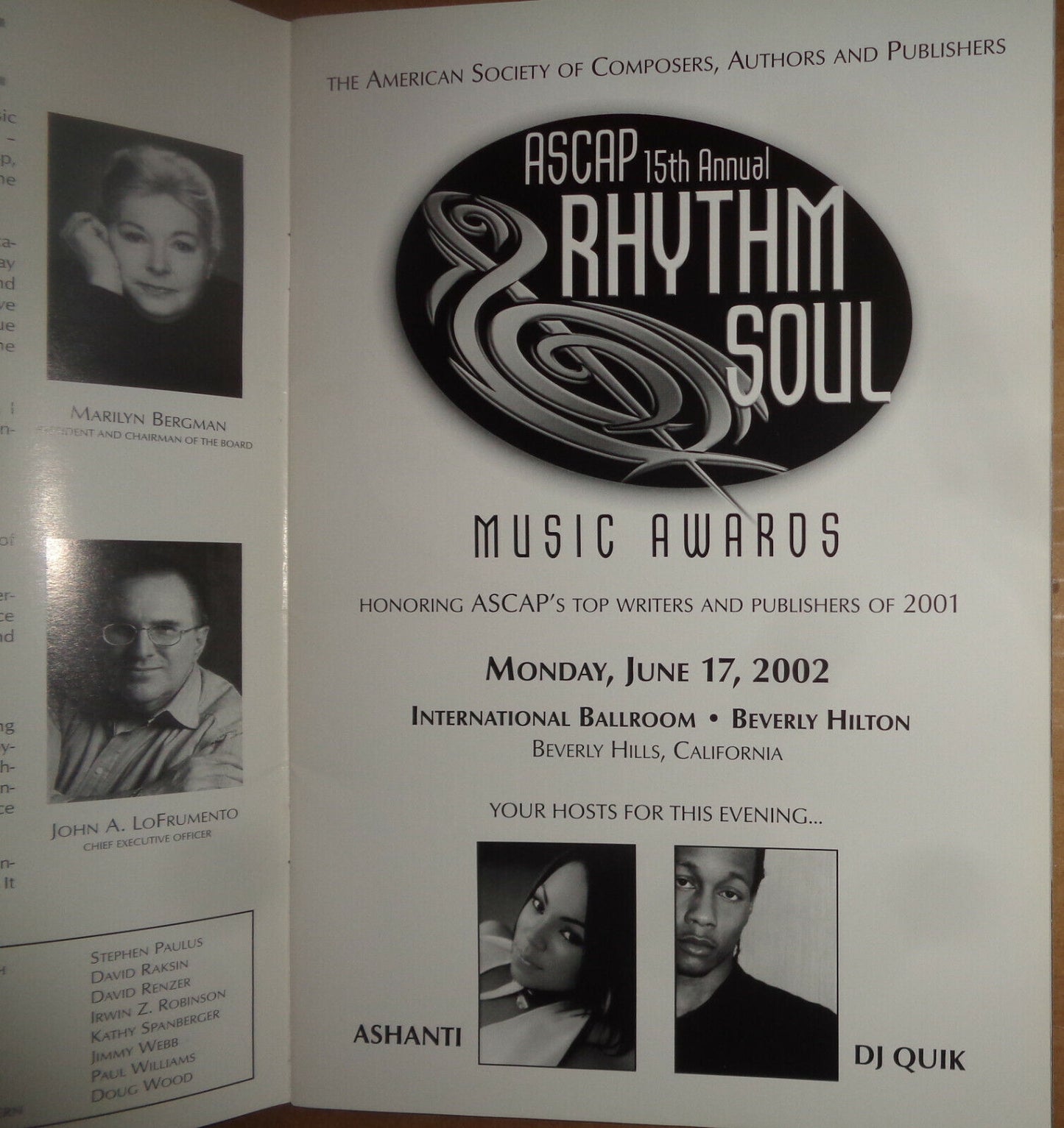 ASCAP 15th Annual Rhythm & Soul Music Awards 2002 : Ashanti, DJ Quik, Dr. Dre ..