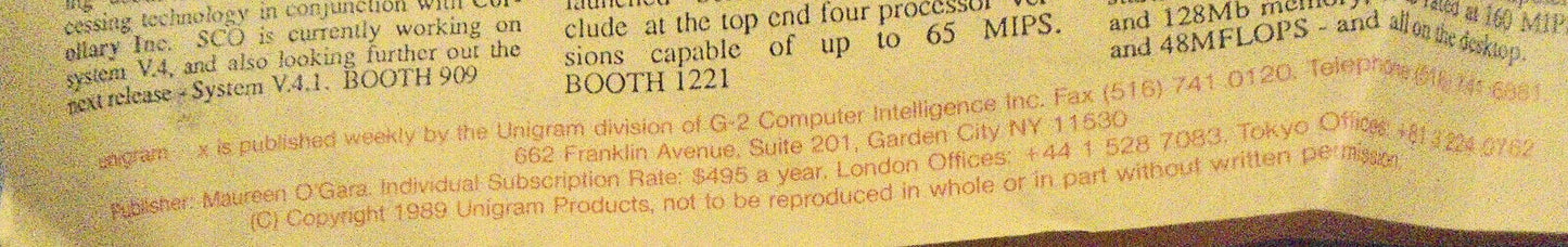 Unigram-X, #255 - Oct 30, 1989 - weekly newsletter for UNIX community worldwide