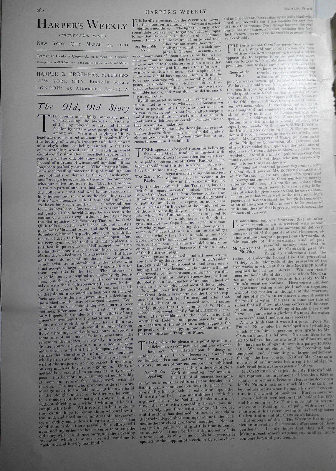 A Word to the Wise, by W. A. Rogers. Harper's Weekly March 24, 1900. Original.