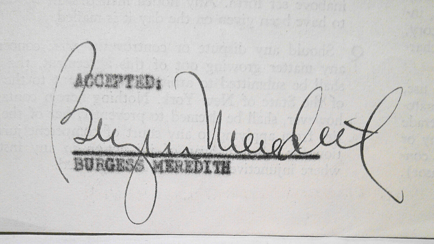 Burgess Meredith SIGNED contract Steinbeck Of Mice and Men 1949 radio broadcast
