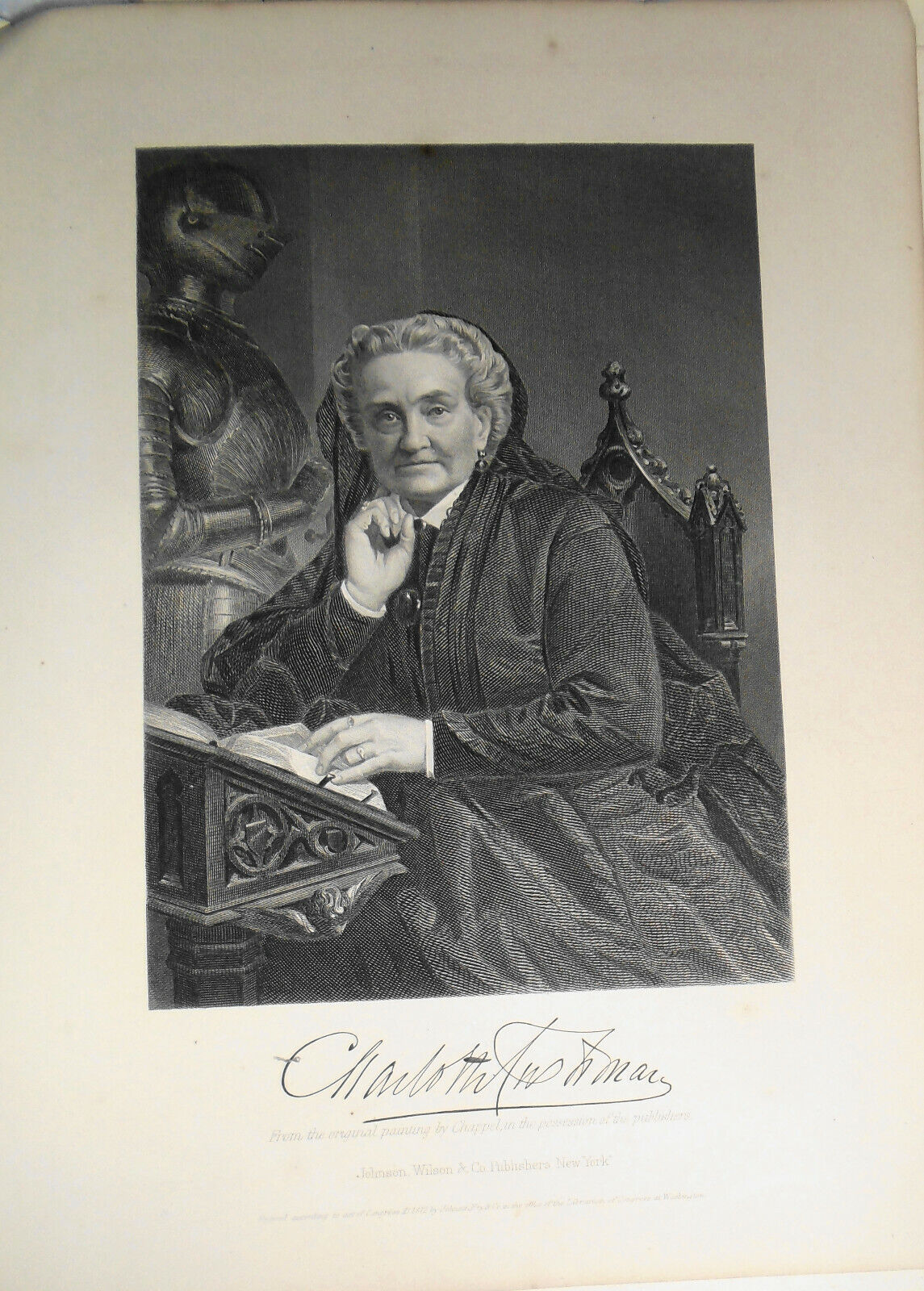 Charlotte Cushman - portrait steel engraving - 1876 - Duyckinck Int'l Gallerie