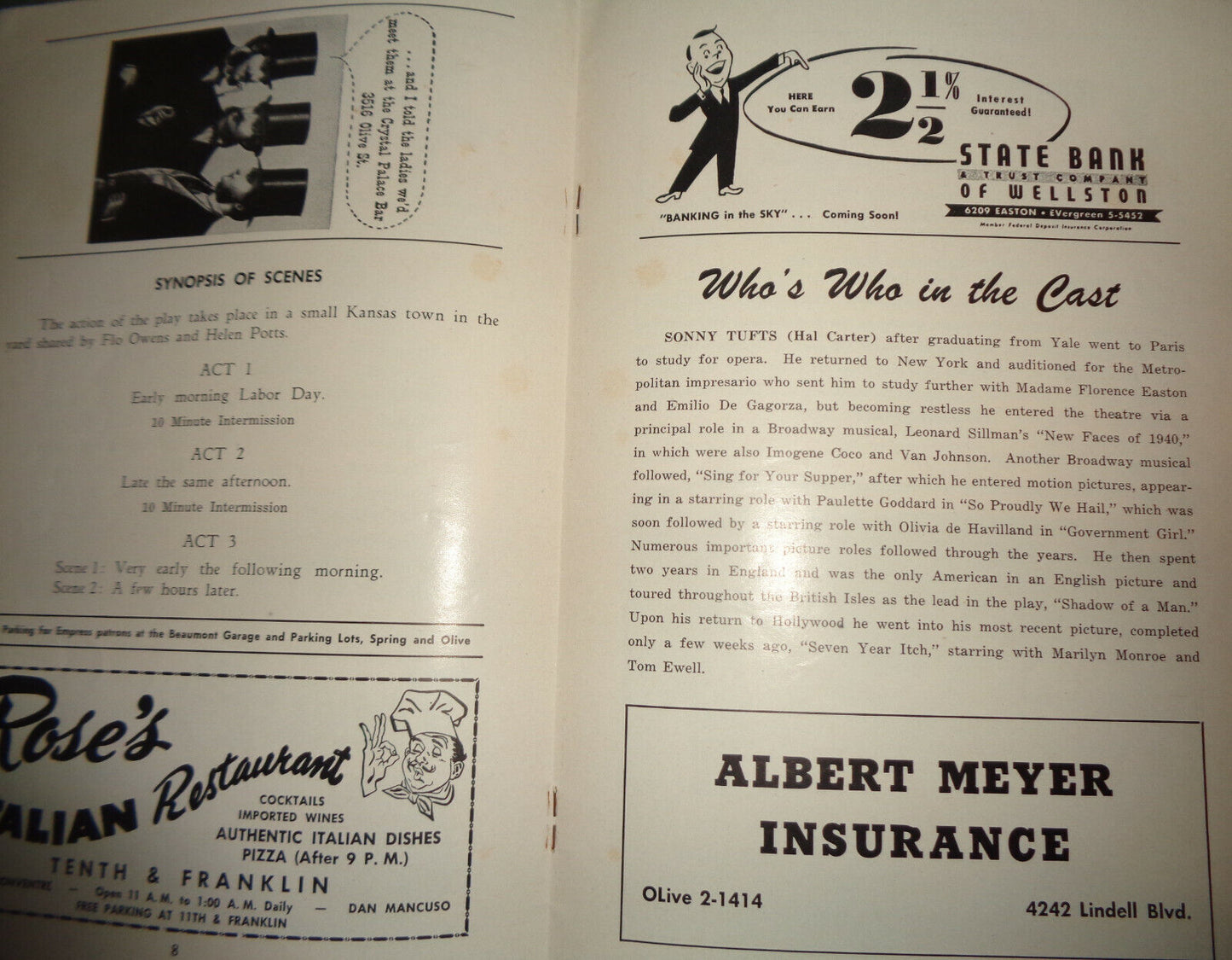 "PICNIC" - PROGRAM - ST LOUIS: THE EMPRESS PLAYHOUSE with CHRISTINE JORGENSEN AD