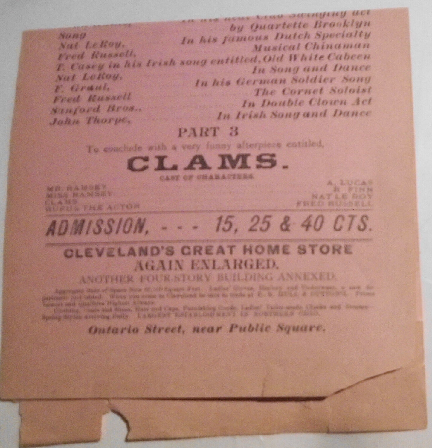 1893 Brooklyn Line Minstrels program - Elyria Opera House, Ohio