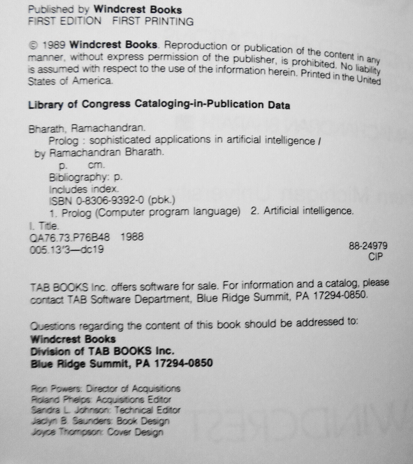 Prolog : Sophisticated Applications in Artificial Intelligence by R. Bharath