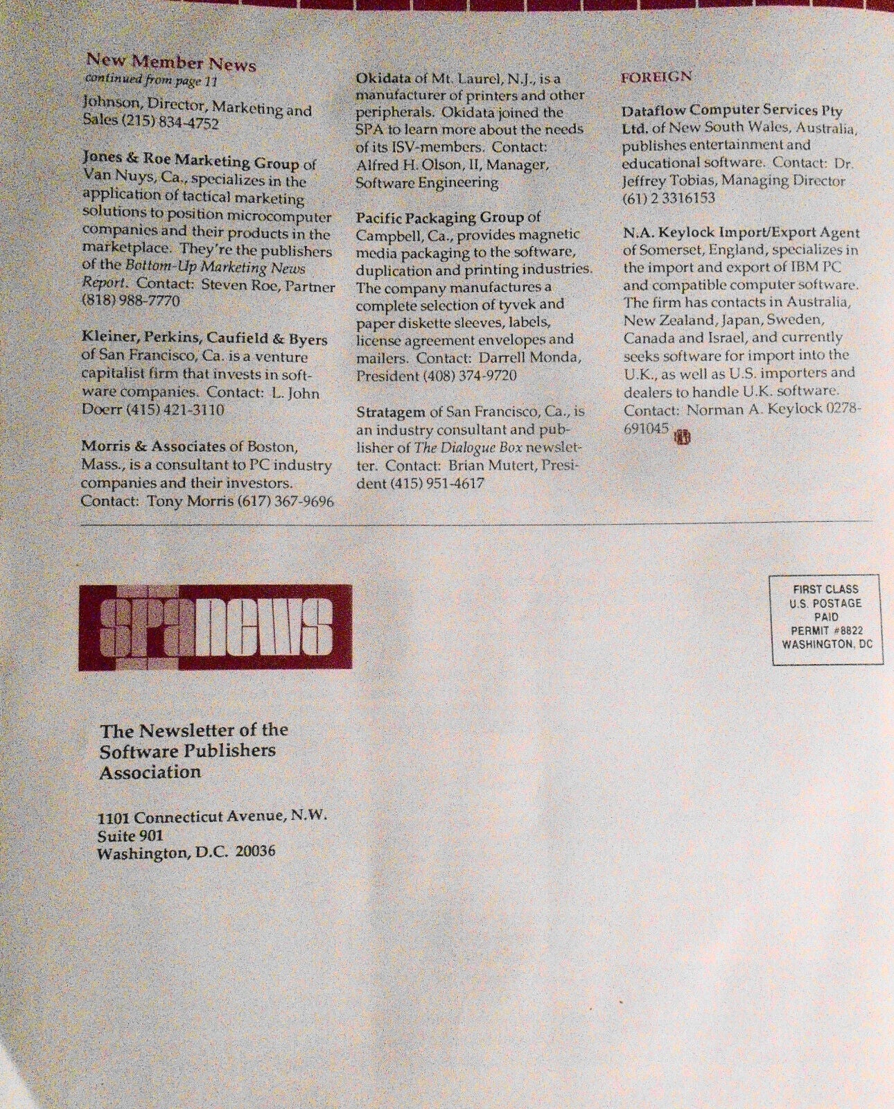 SPA News, June 1989. Newsletter of the Software Publishers Association