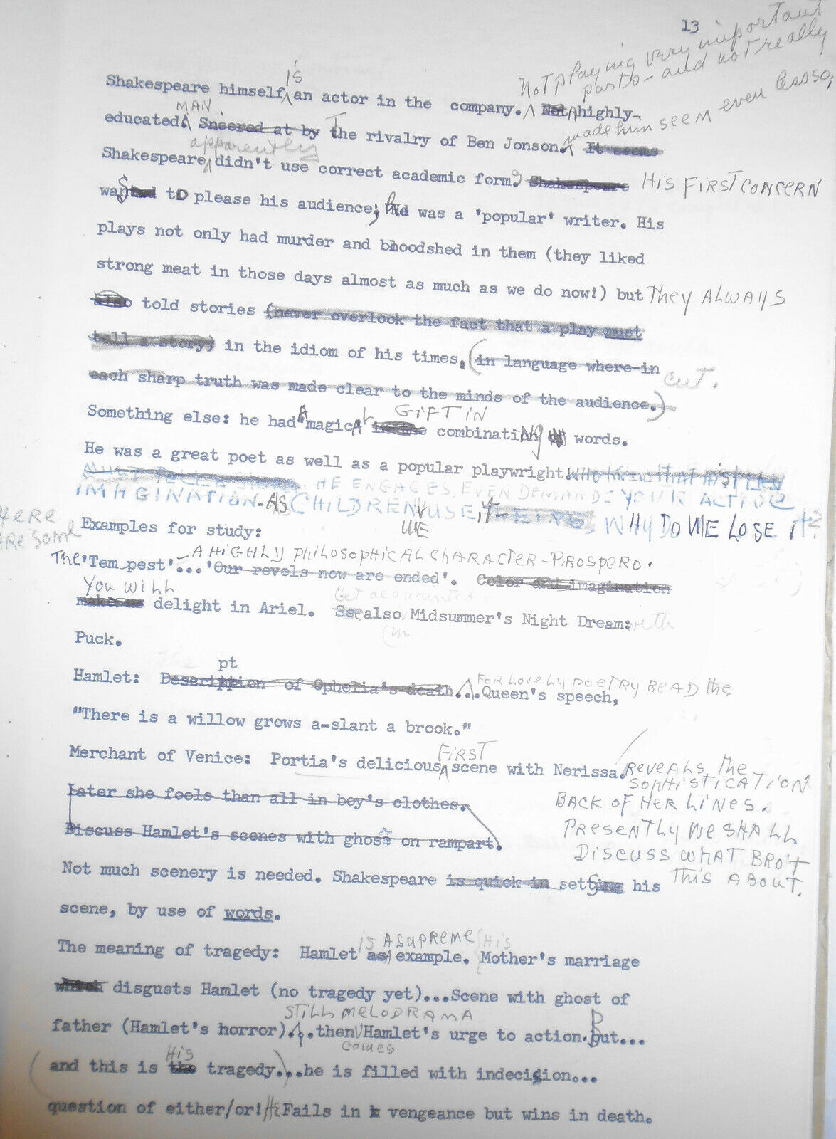 Actress Blanche Yurka - Dear Audience - Typed and handwritten outline Manuscript