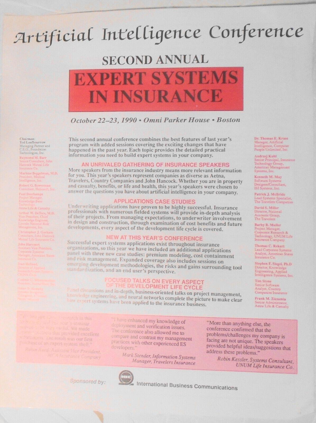 1990 2nd Annual Artificial Intelligence Conference... in Insurance - Program