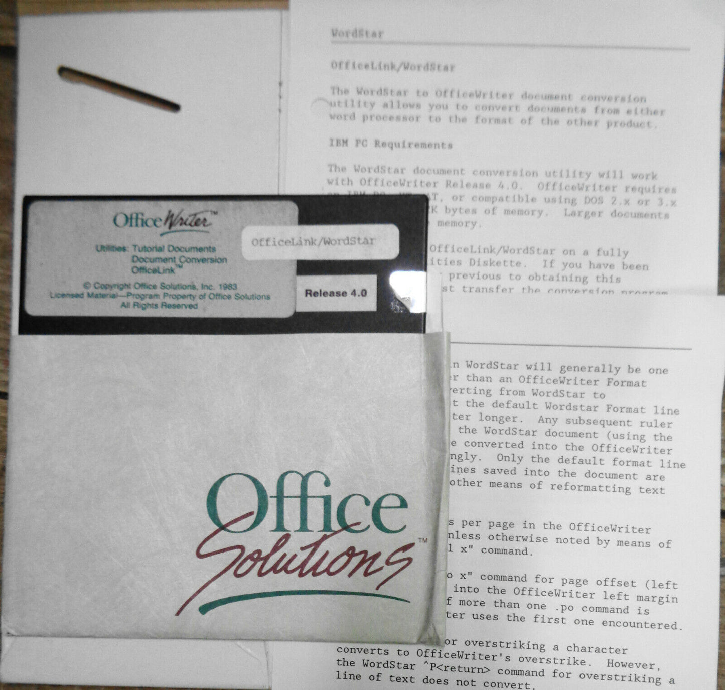 OfficeLink/Wordstar document conversion utility for OfficeWriter 4.0 - 1985