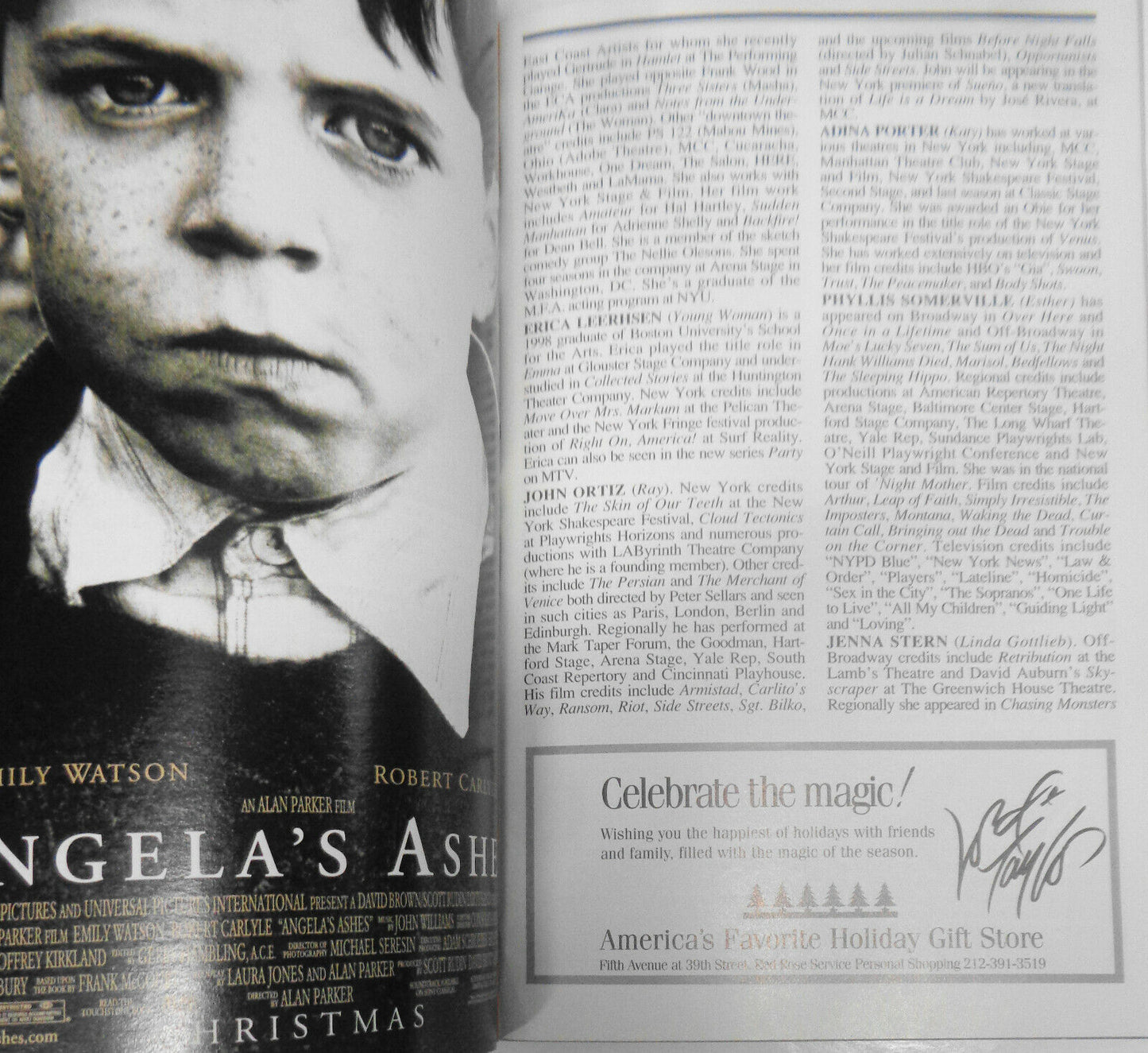 Hurricane - Playbill - Classic Stage Company, NYC December 1999
