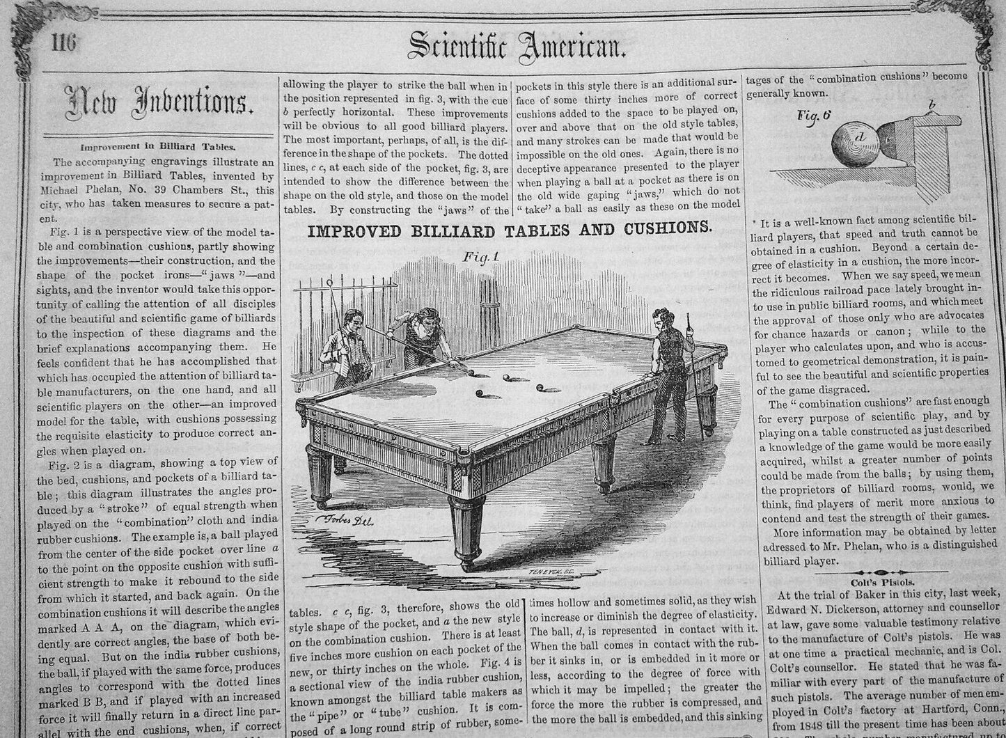 Scientific American, December 23, 1855. Improvement in Billiard Tables, etc