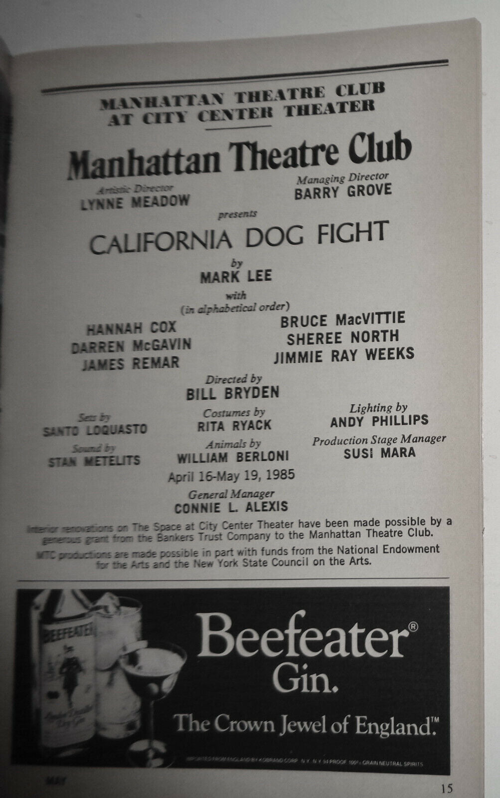 California Dog Fight Showbill -Manhattan Theatre Club At City Center Theater1985