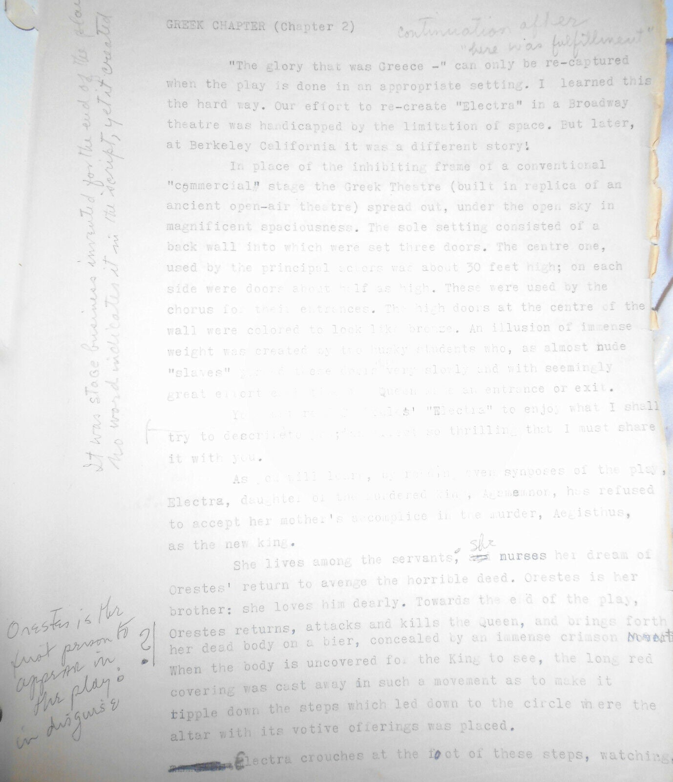 Actress Blanche Yurka - Dear Audience - Typed and handwritten outline Manuscript