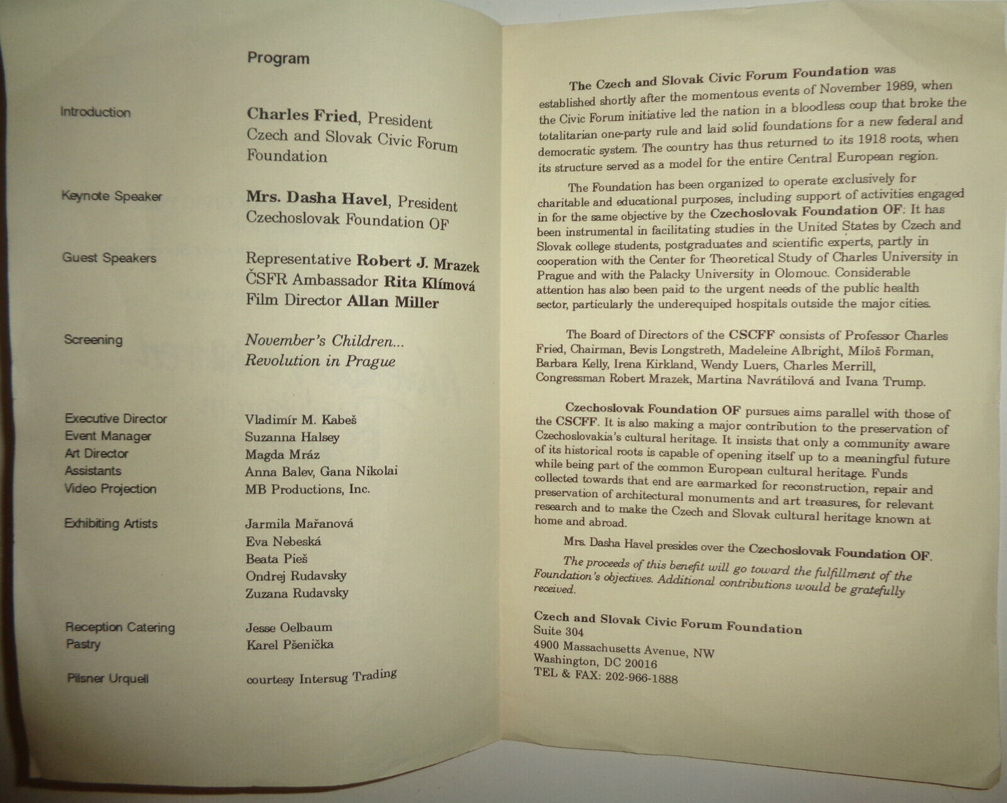 NOVEMBER'S CHILDREN ... REVOLUTION IN PRAGUE - SCREENING PROGRAM - SEPT 21, 1991