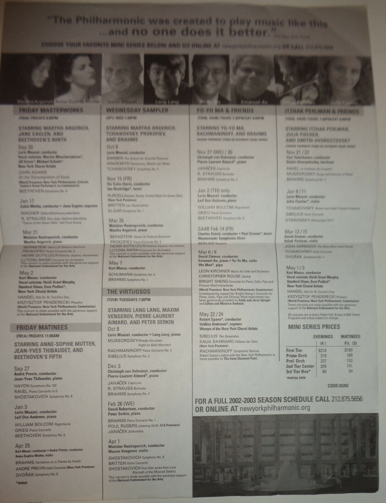 NEW YORK PHILHARMONIC PLAYBILL - MAY 2002. Thank you, Kurt Masur, Special Issue.