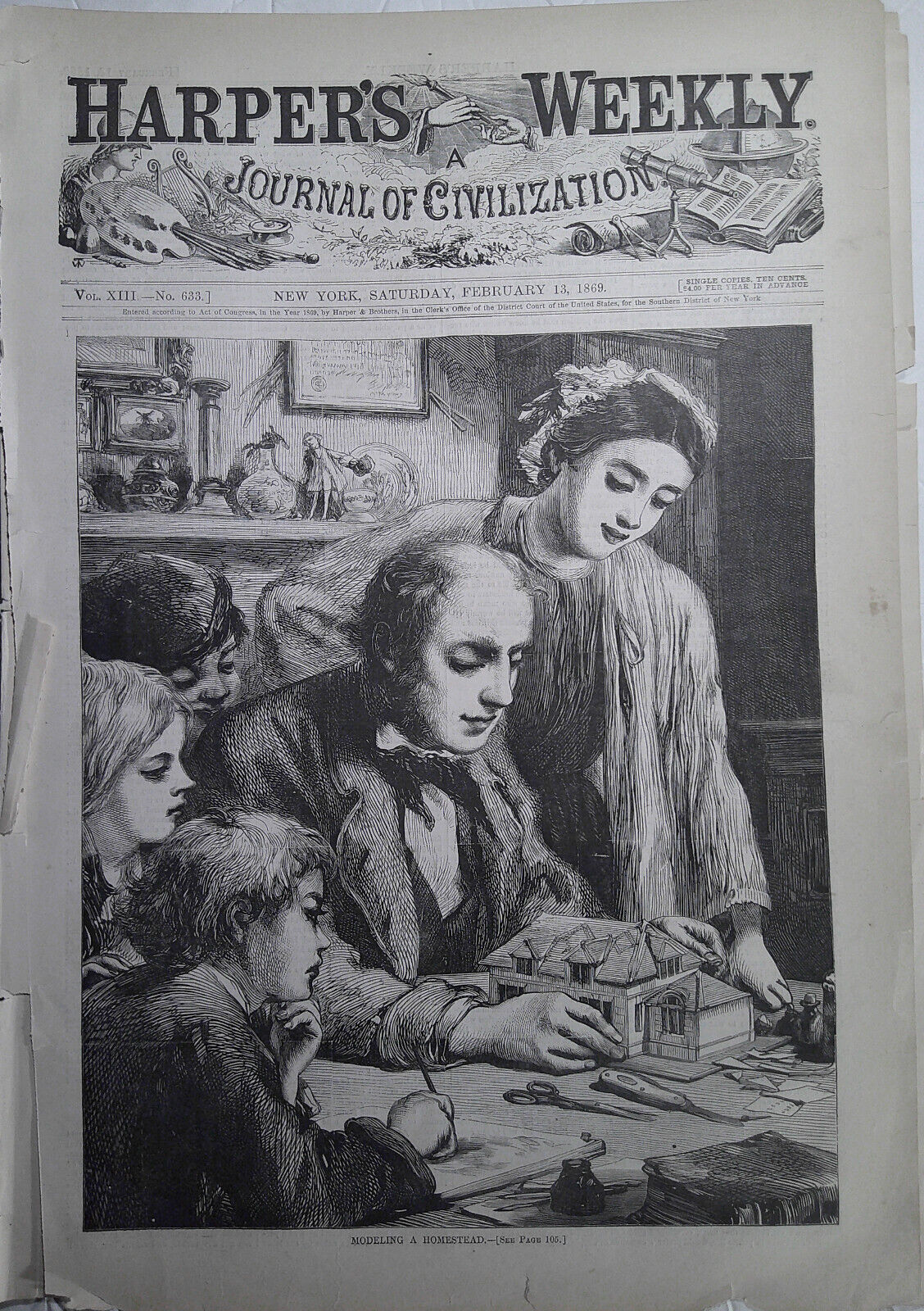 Modeling a Homestead - Harper's Weekly February 13, 1869. Original front page