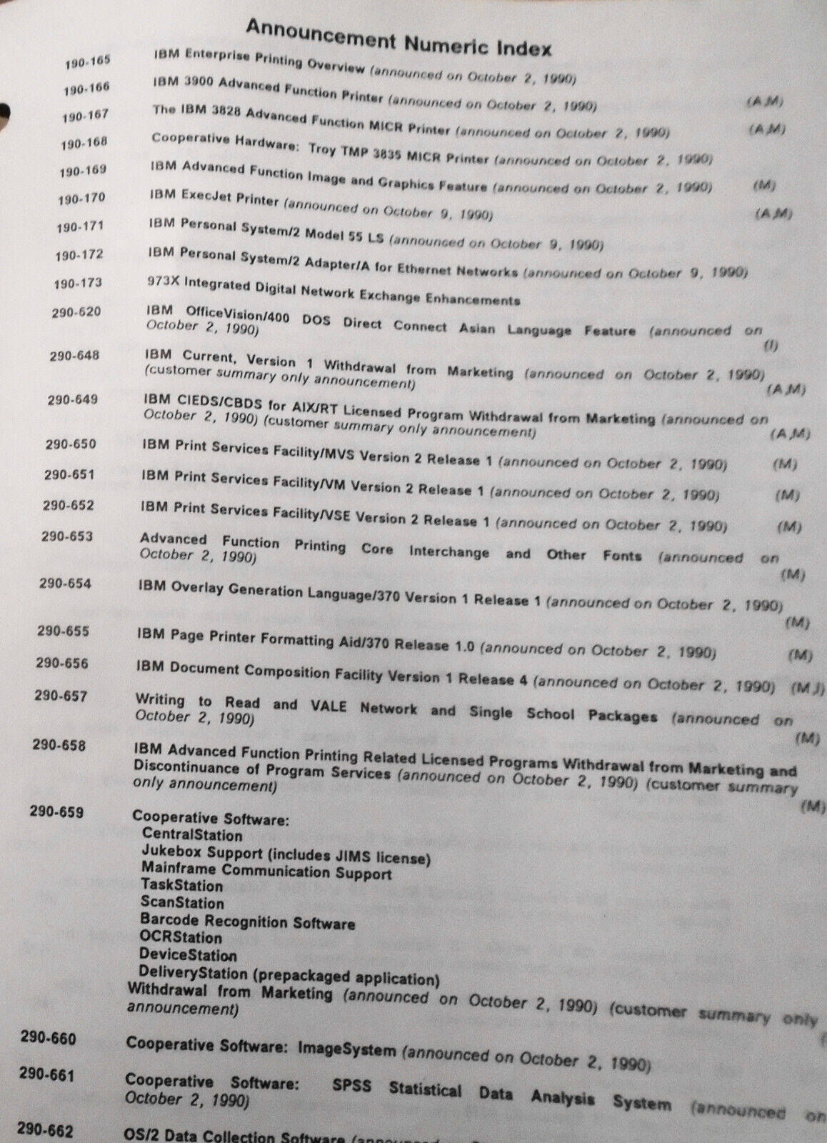 IBM Announcement Letter Summary, 10/23/1990 : System/370, Cooperative Processing
