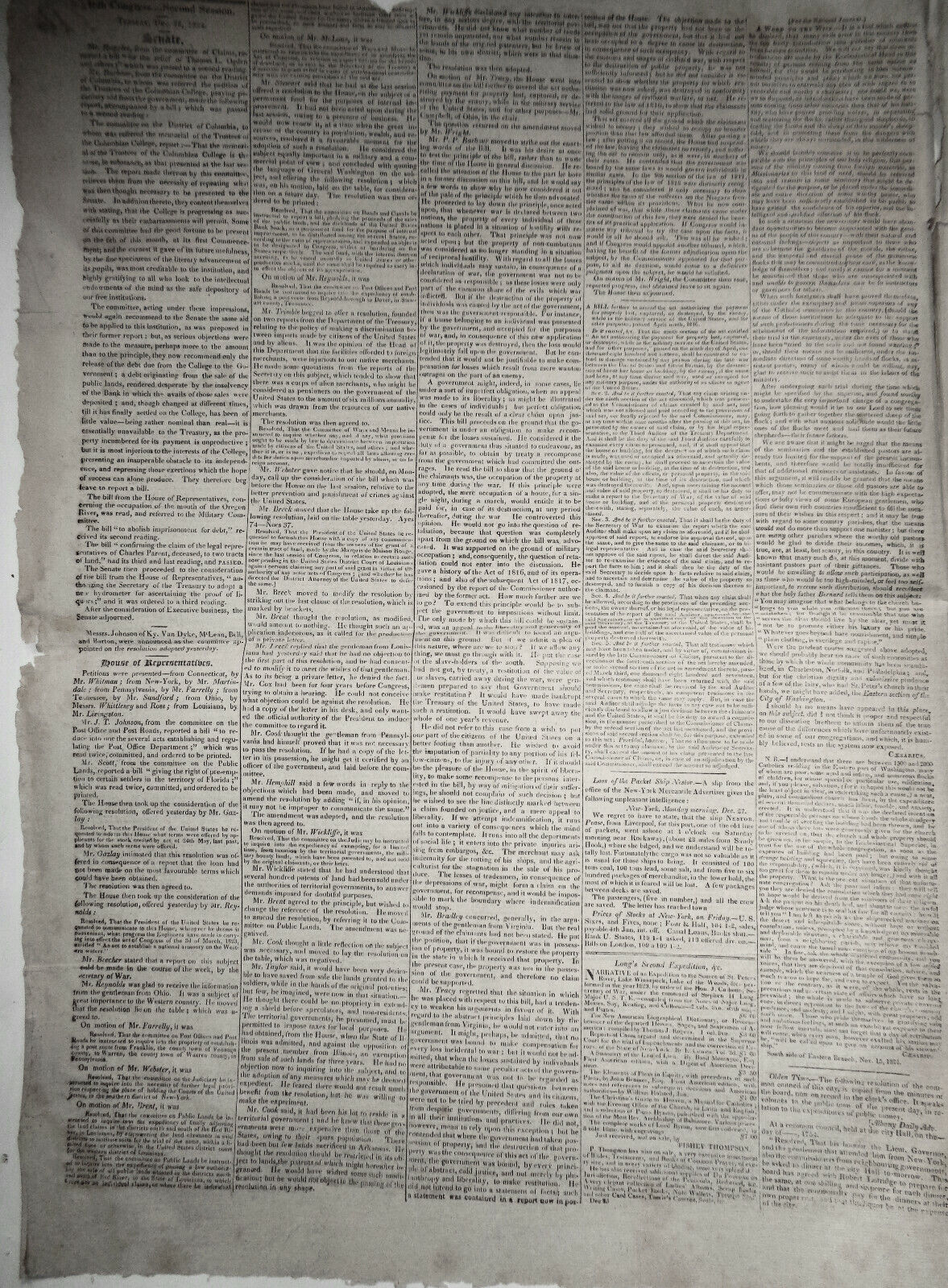 DAILY NATIONAL JOURNAL 1824 -DeWitt Clinton's copy. With Thomas Jefferson letter