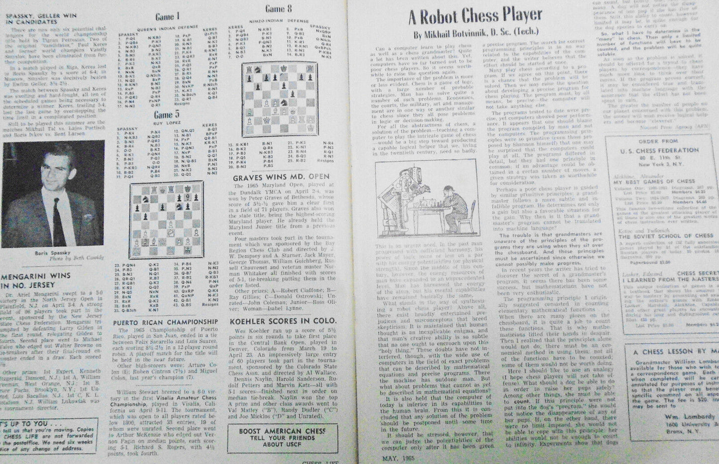 Chess Life, May 1965 - Botvinnik: Robot Chess Player, Mar del Plata, etc.