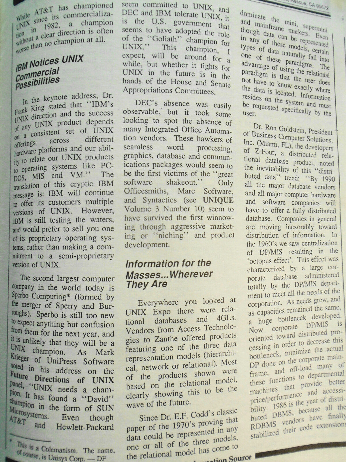 UNIQUE: The UNIX System Information Source, Vol. 4, No. 9, June 1987