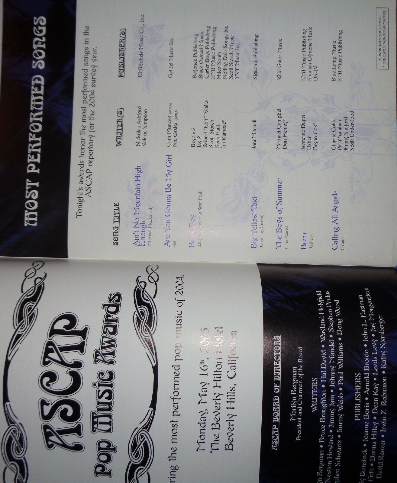 ASCAP Pop Music Awards 2005 Souvenir Program - Neil Young, Jermaine DuPri et al