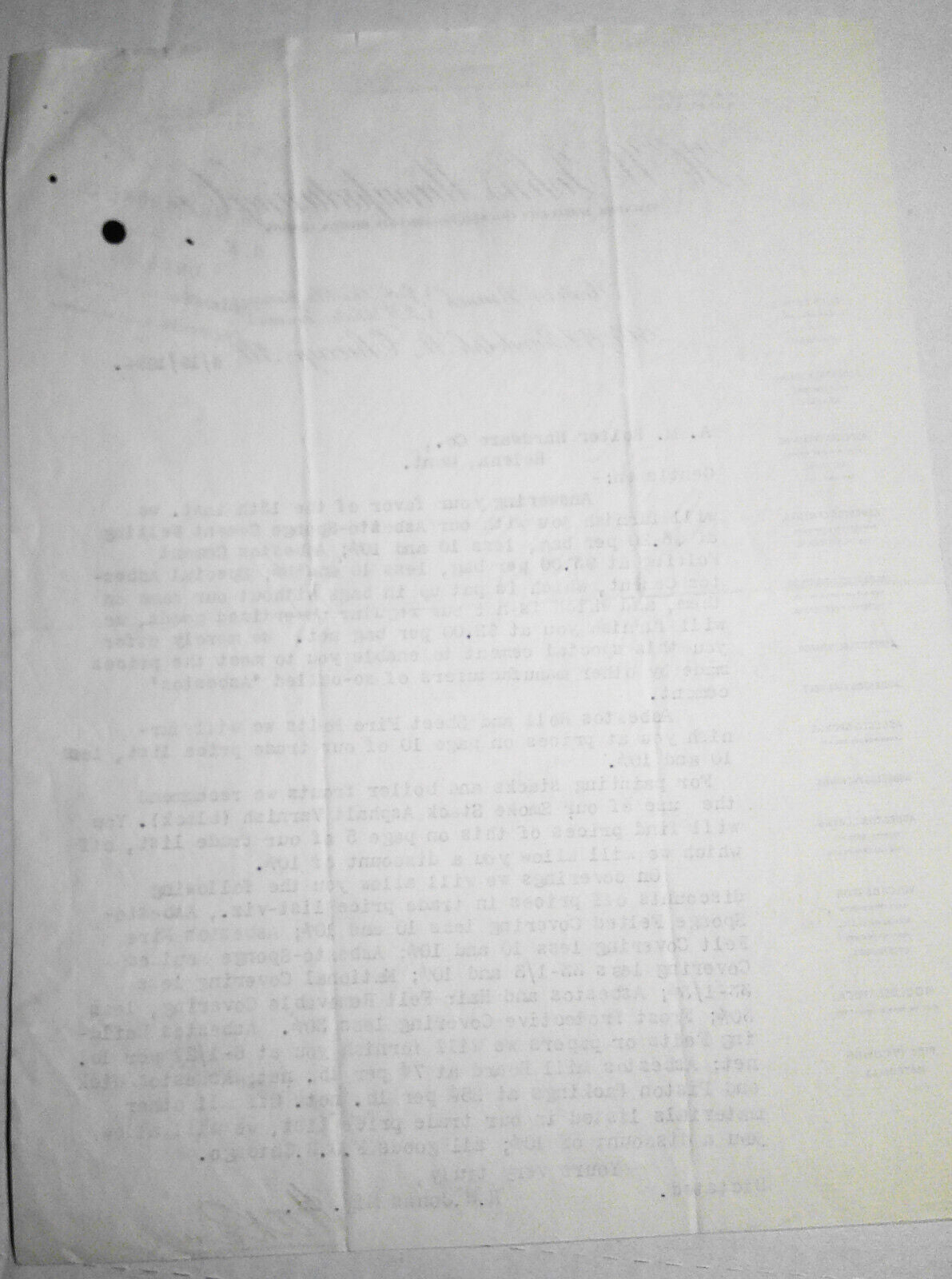 1894 Business Letter - H. W. Johns Manufacturing Co, Chicago - Asbestos products