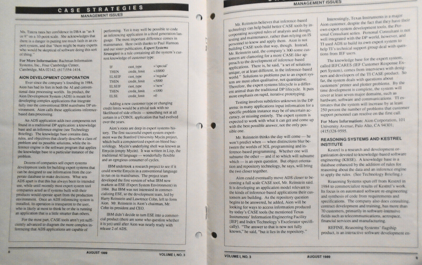 CASE Strategies, August 1989 - Newsletter on Computer Aided Systems Engineering