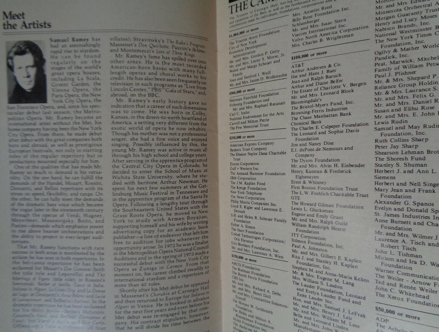 Samuel Ramey, Bass & Warren Jones, Piano - Carnegie Hall Stagebill - Jan 9, 1987