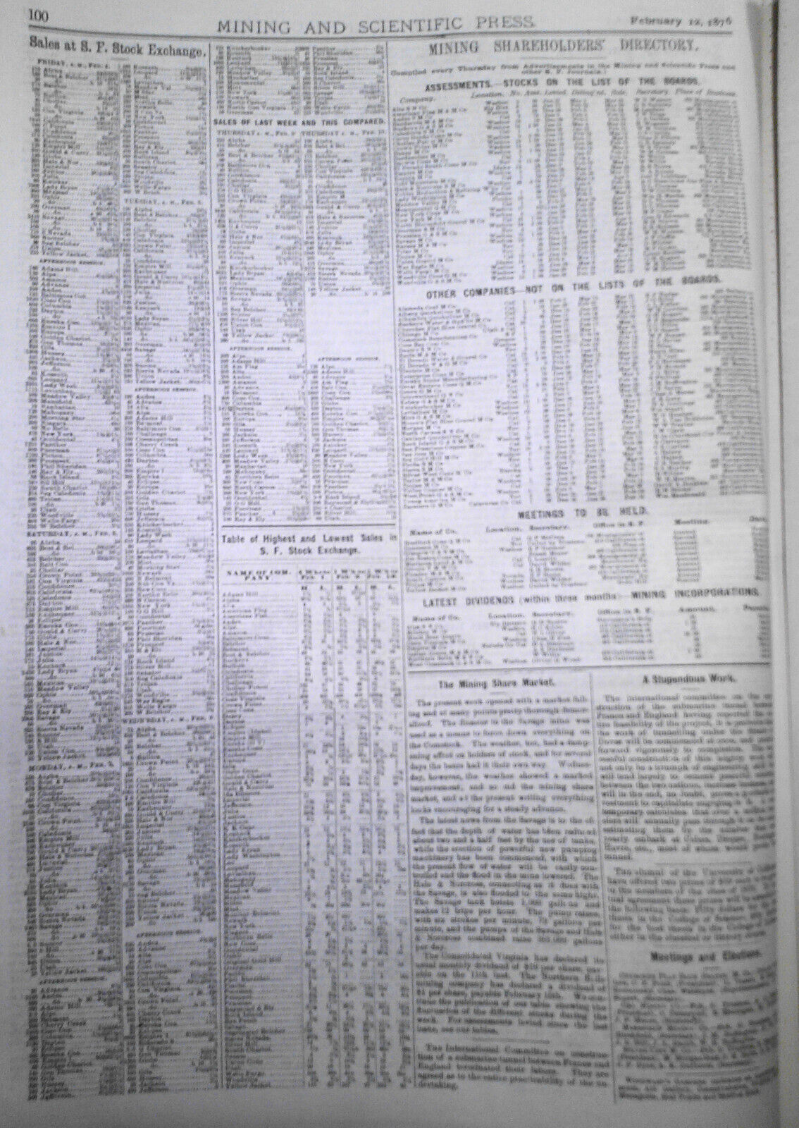 Mining and Scientific Press Feb 12, 1876. Edison's "New Force"; Mining Debris...