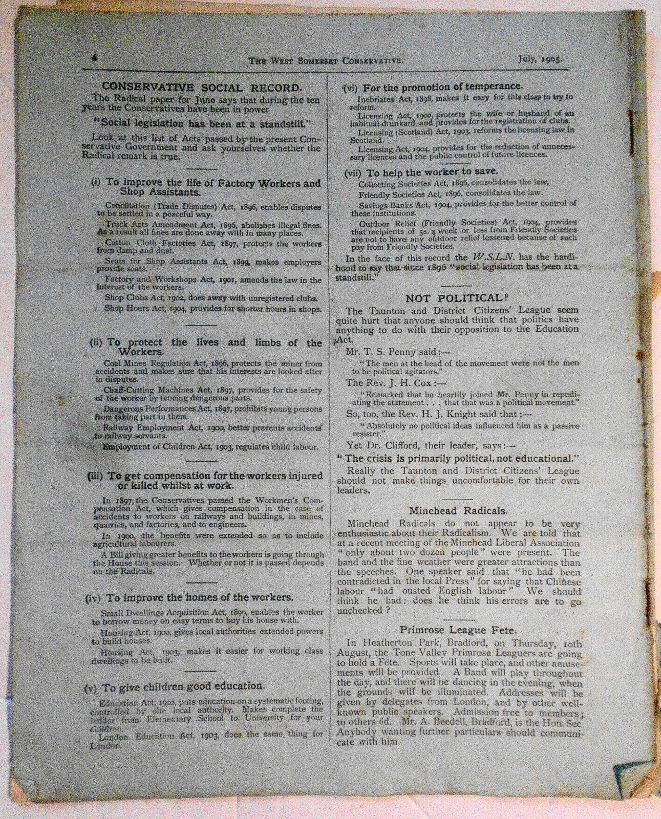 1905 West Somerset Liberal vs. Conservative dueling Publications July '05