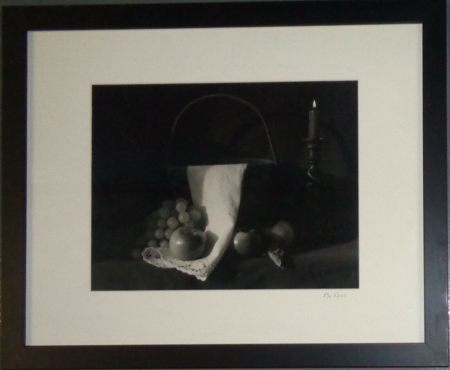 Bo Kass : Still Life study - Fruit, White Cloth, Candle & bucket - SIGNED