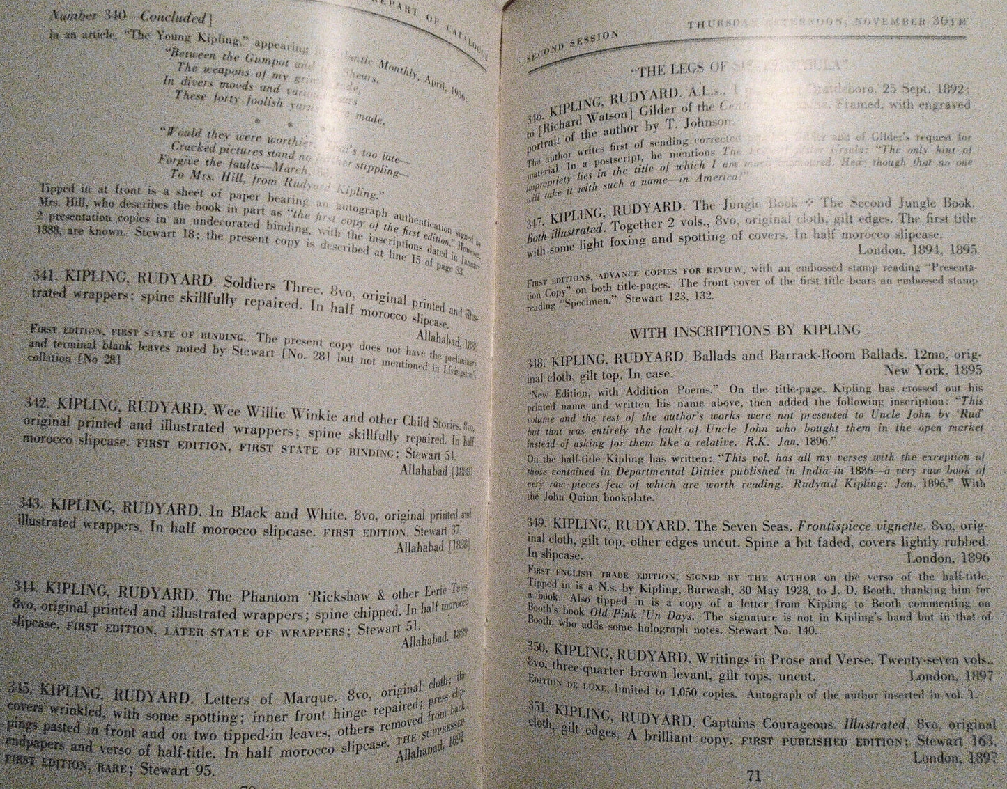 Distinguished Books Manuscripts Prints of Charles Auchincloss. 1961 Parke-Bernet