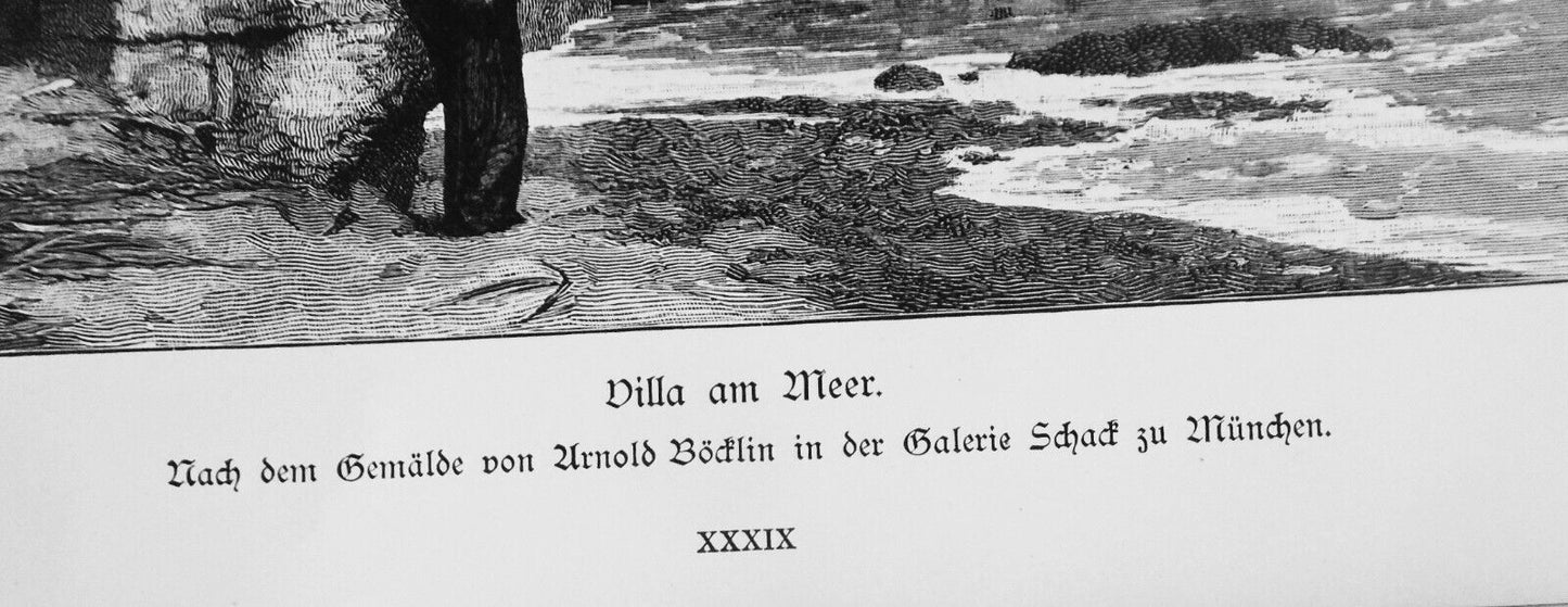 Villa am Meer, by Arnold Böcklin -- 1886 - Original antique print