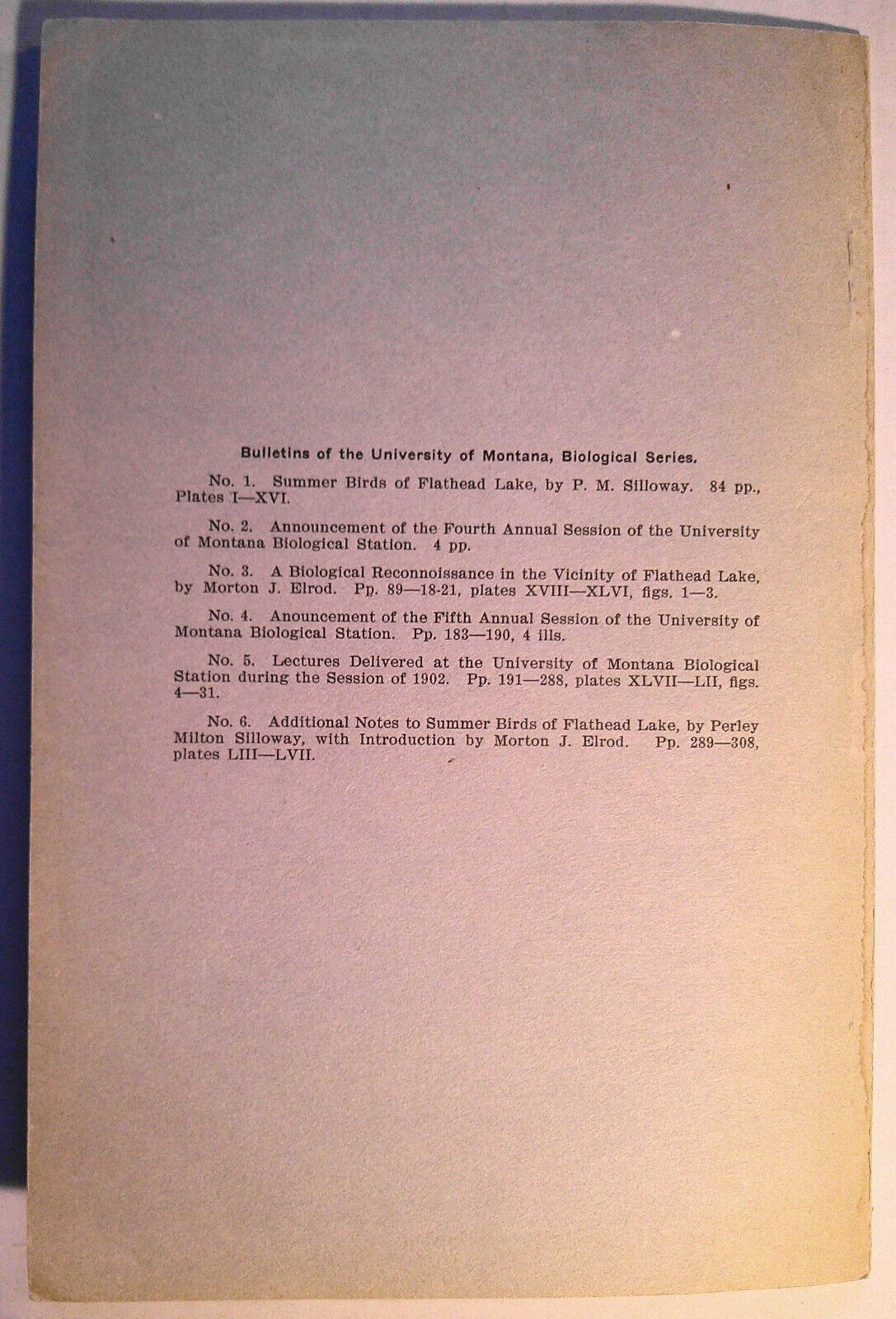 1903 Additional notes to Summer birds of Flathead Lake... Swan Lake by Silloway