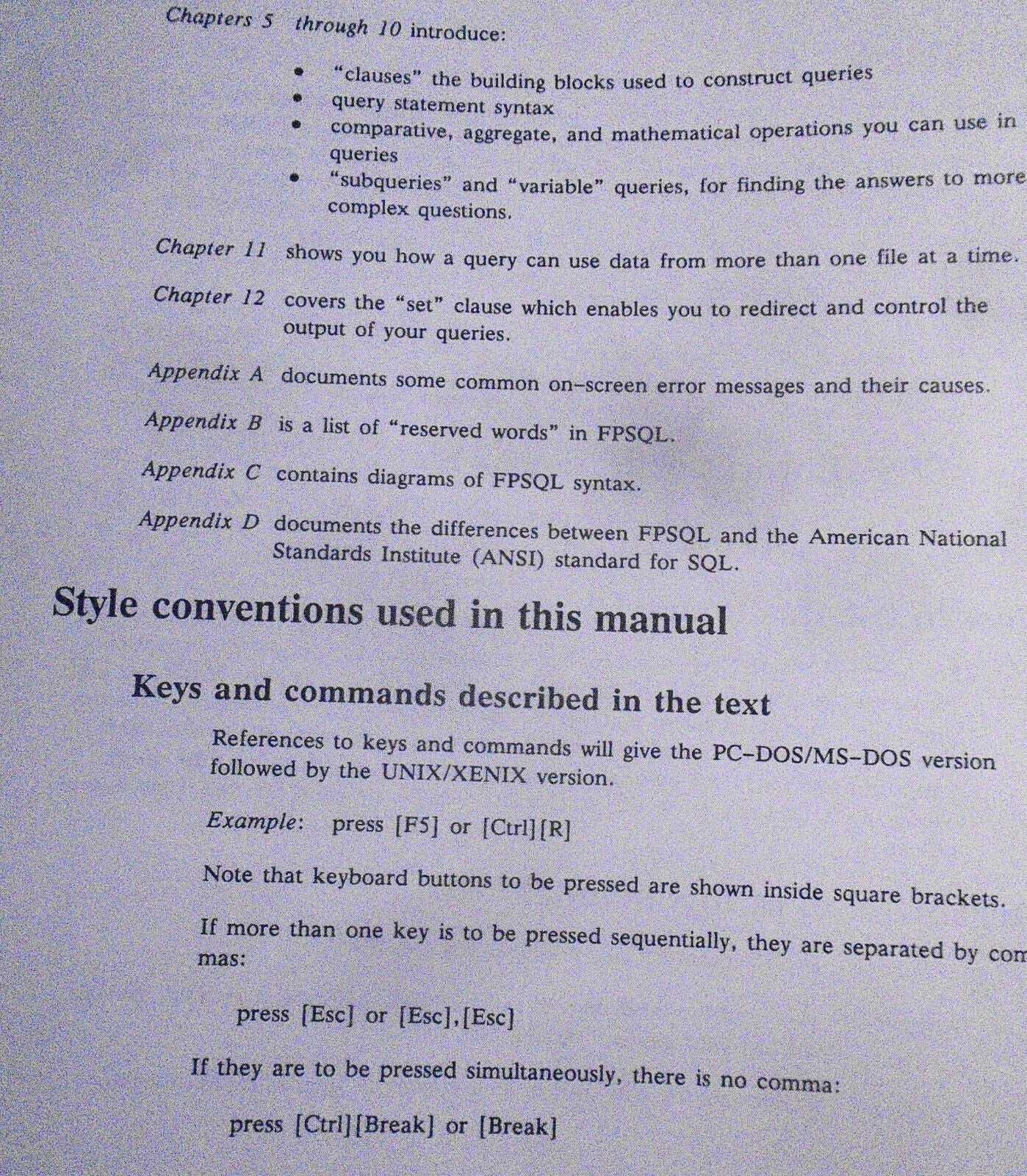 Filepro FPSQL Beta Test Program - Version 00.01.00, 1987 Manual & MSDOS software