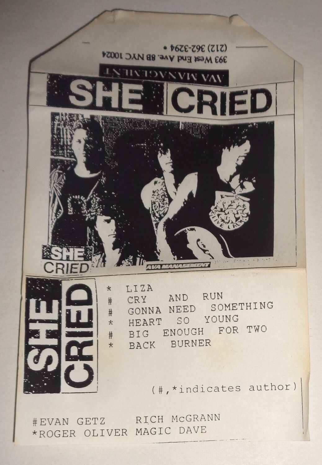 SHE CRIED - Rare Rock Demo Cassette, Evan Getz, Rich McGrann, Roger Oliver,