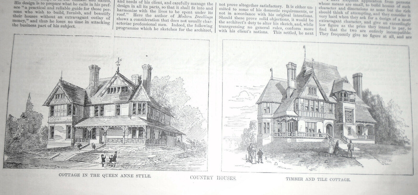 Country Homes - Harper's Weekly June 15, 1878 - Original Print