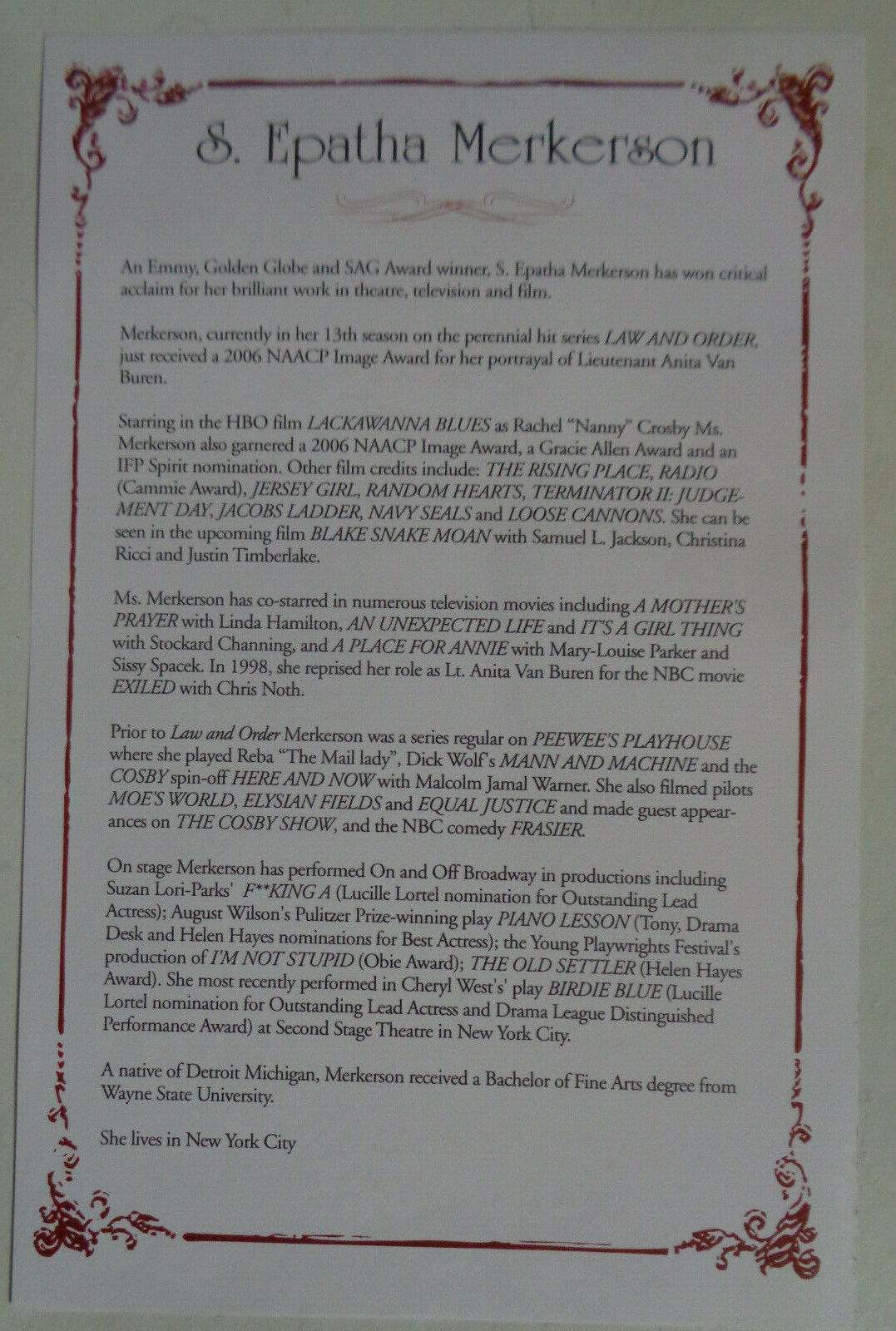 THE 51st ANNUAL VILLAGE VOICE OBIE AWARDS, 2006 - SOUVENIR PROGRAM