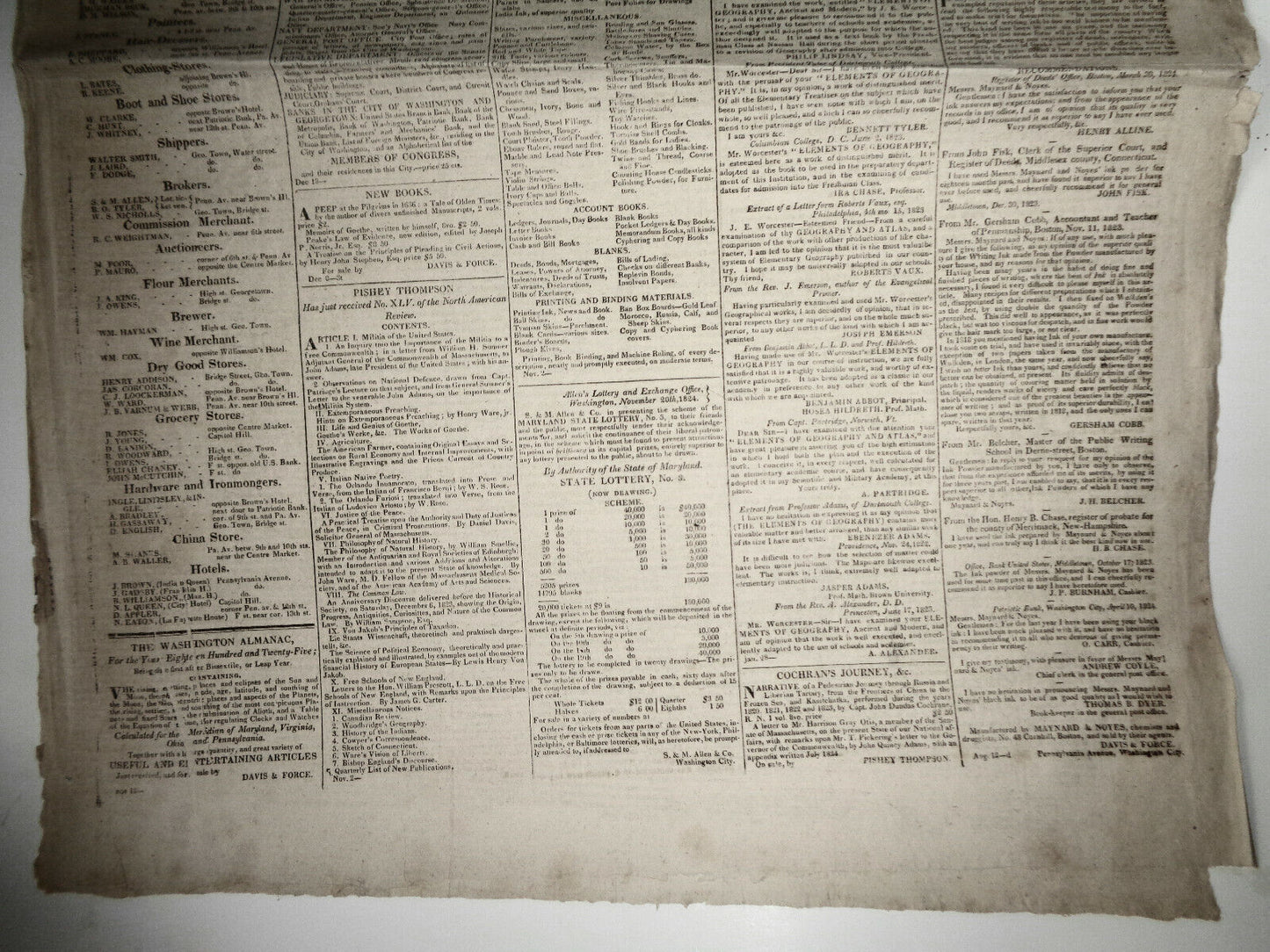 DAILY NATIONAL JOURNAL 1824 -DeWitt Clinton's copy. With Thomas Jefferson letter