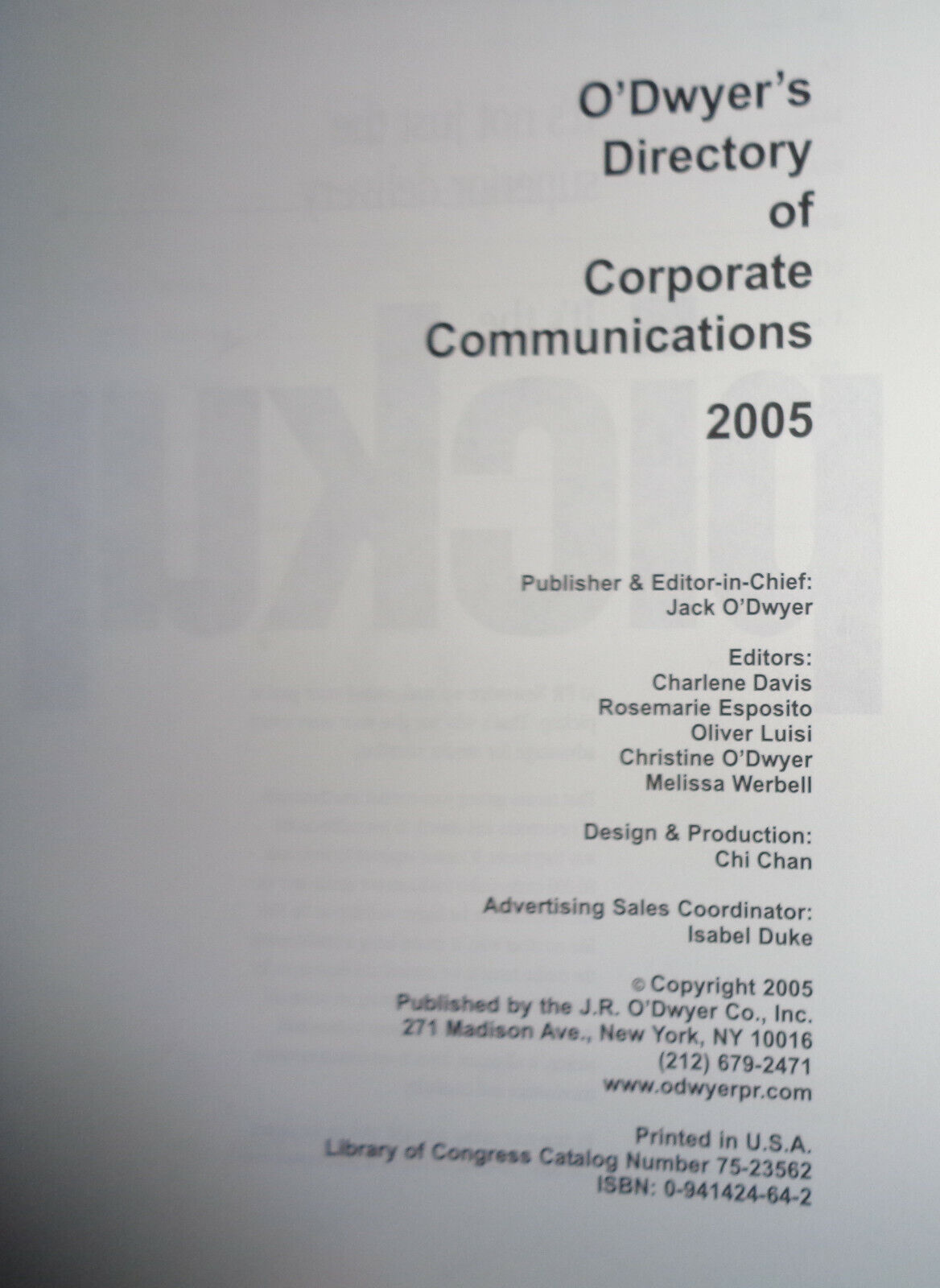 O'Dwyer's Directory of Corporate Communications 2005 (Paperback)