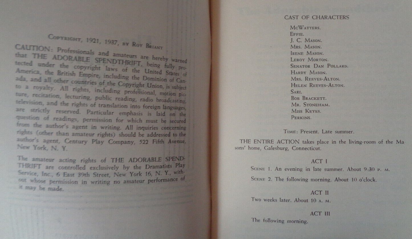 The Adorable Spendthrift. A comedy in three acts. By Roy Briant. 1937