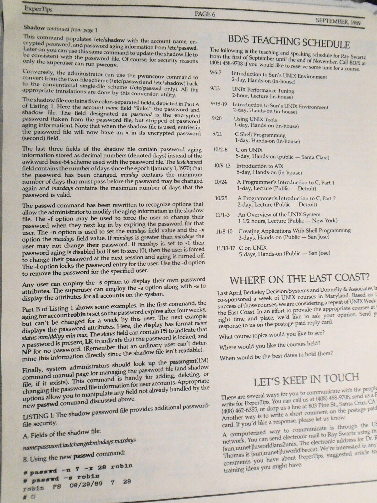 ExperTips, September 1989 -- A C and UNIX Newsletter - Vol. 3, No. 1