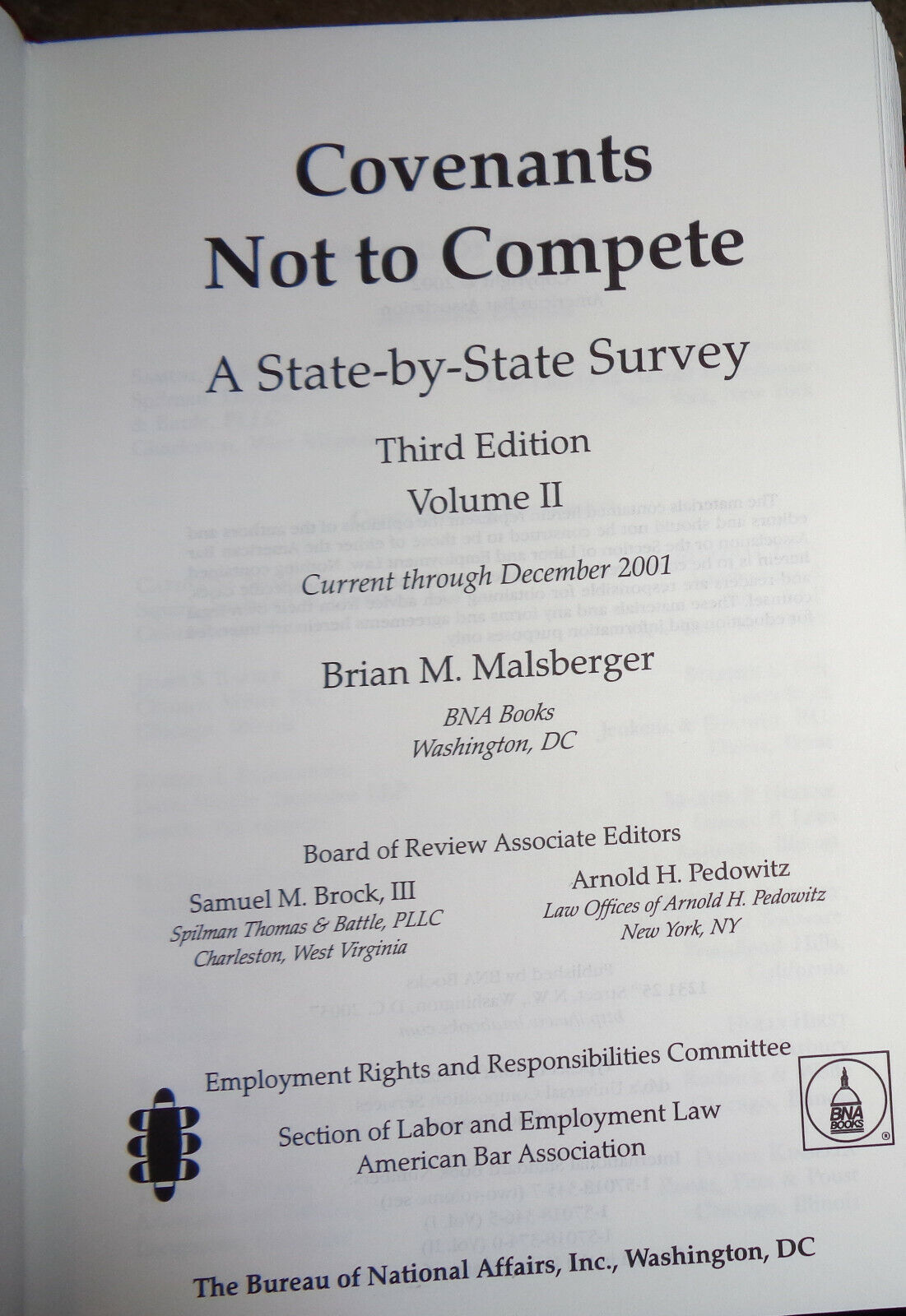Covenants Not to Compete: A State-by-State Survey by Malsberger 3rd Ed 2002 2Vol
