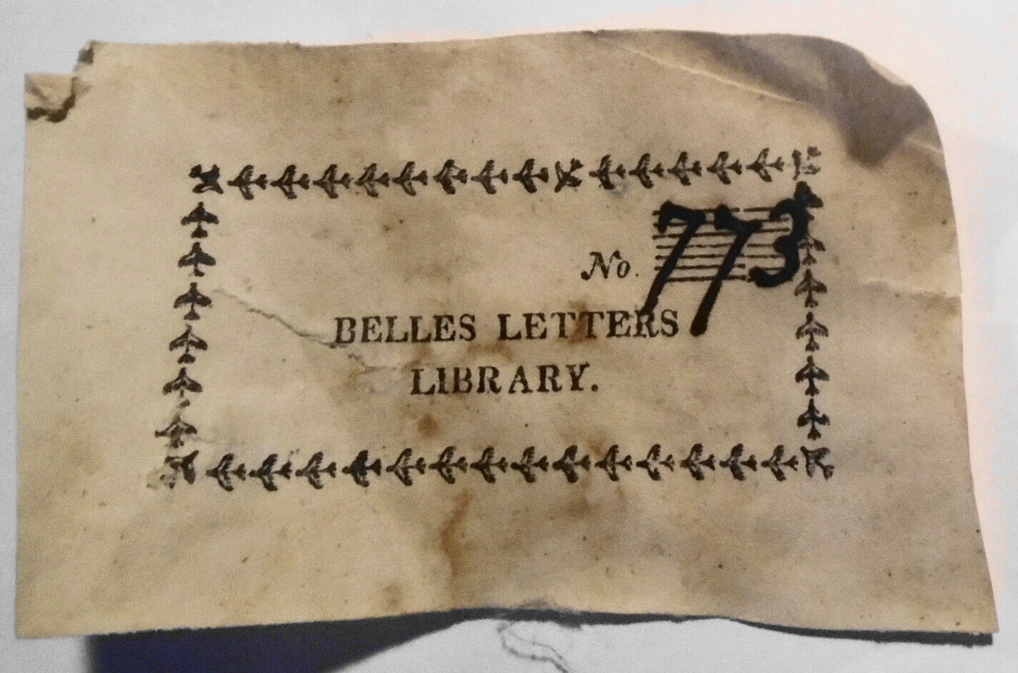 Belles Letters Library - Ex Libris Bookplate.