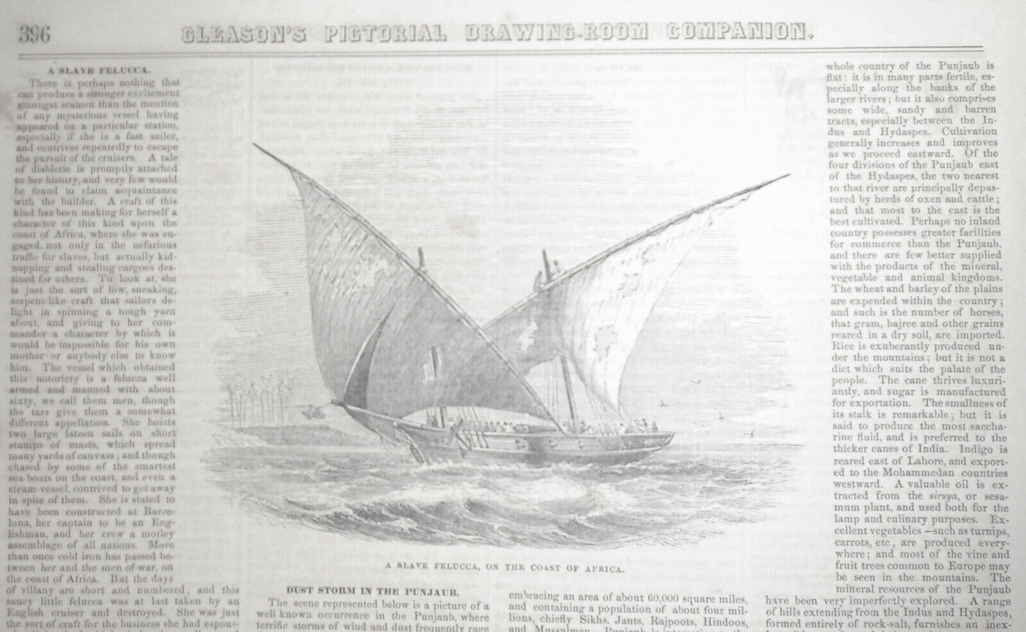 A Slave Felucca on the coast of Africa - Gleason's June, 1852 - Story & Print