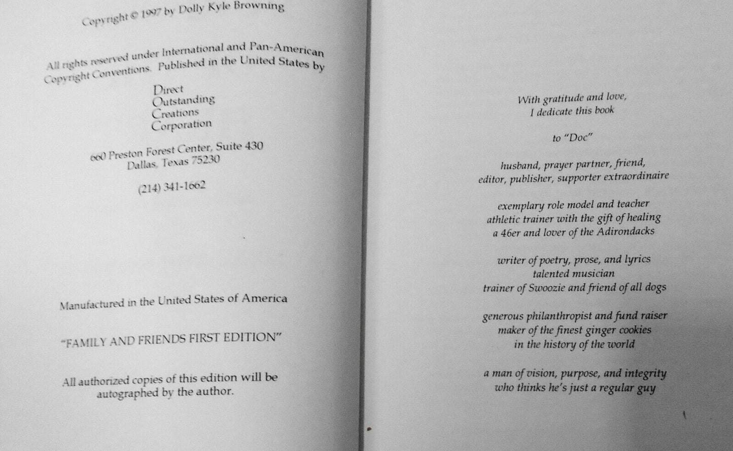 Purposes of the Heart (Signed) by Dolly Kyle Browning. Author's Proof copy