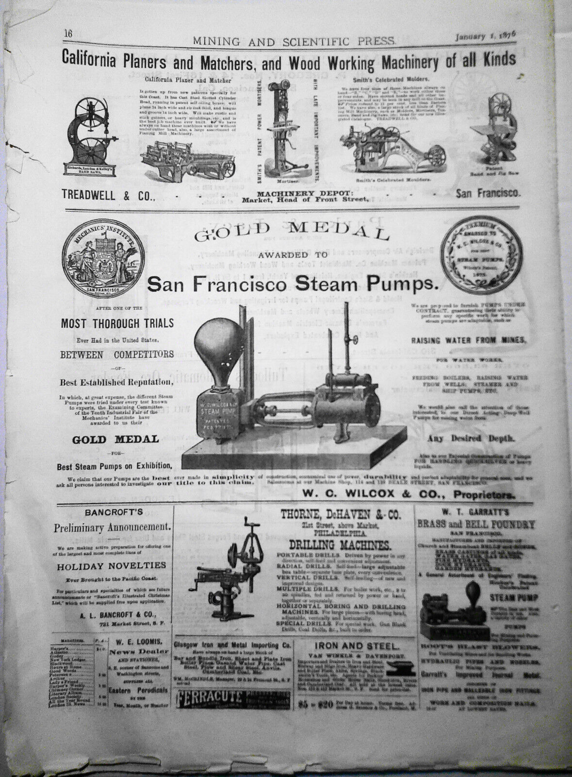 Mining and Scientific Press January 1, 1876. American Progress by Gast; Gallium