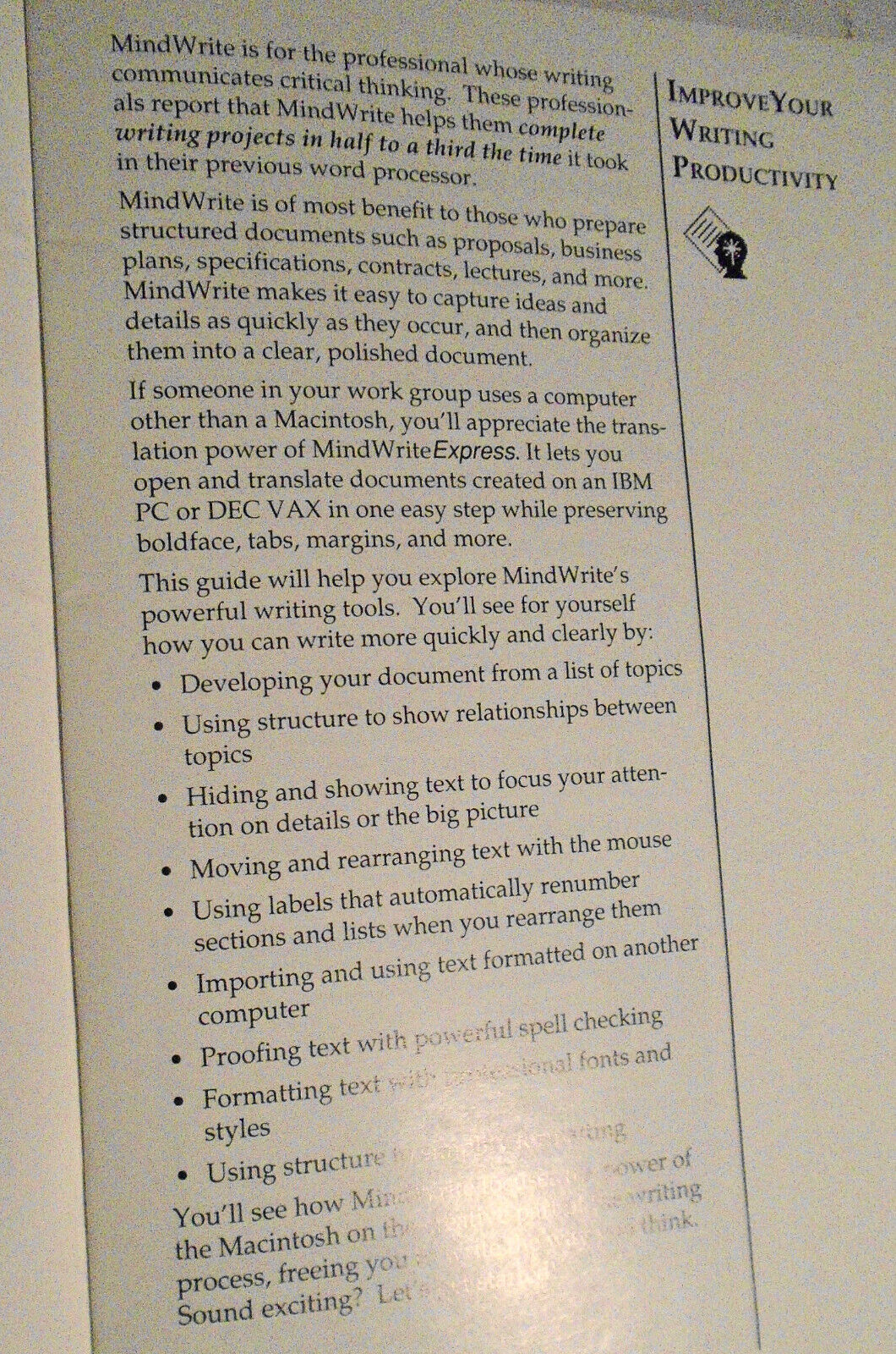 MindWriteExpress. Demo Program. 1988 -- 3.5" IBM. Writing productivity software